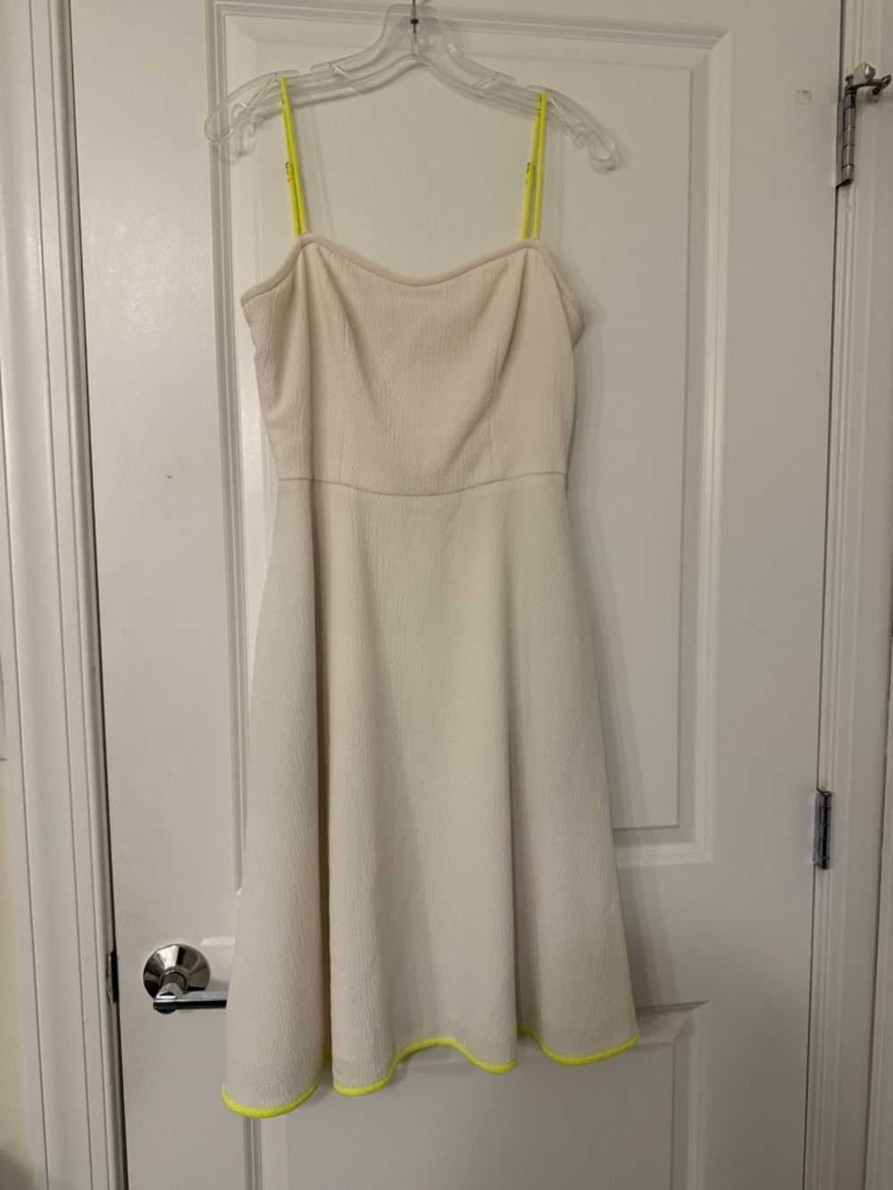 Black Halo Ivory Strapless A-Line Dress with Neon Trim